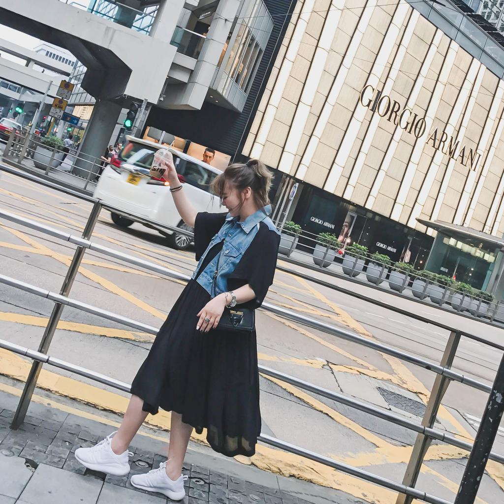 晶咕定制假两件雪纺连衣裙中长款韩版宽松显瘦裙子夏2017新款女装