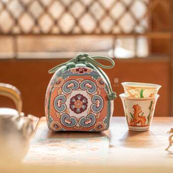Zhishe tuanhua caisson pattern lucky bag traditional craft chinese retro palace tea set portable storage bag