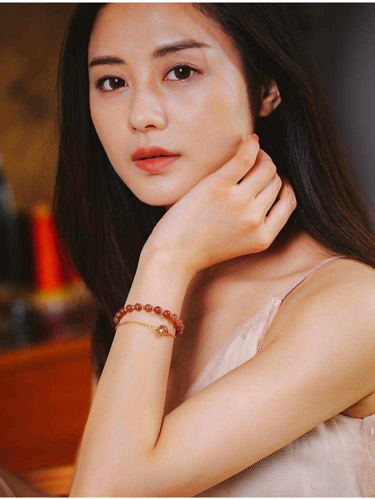 Dâu pha lê bột vòng đeo tay nữ Hàn Quốc phiên bản của sinh viên đơn giản Sen Sở bạn gái đồ trang sức nữ hoa anh đào đào hoa chuyển hạt