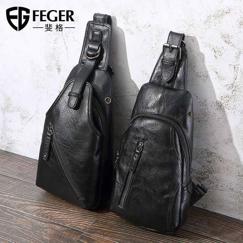 Fig Men's Chest Bag Casual Men's Bag Boomer Bag Sports Leather Bag Boys'S Shoulder Bag Single Shoulder Bag Inclined Satchel Bag