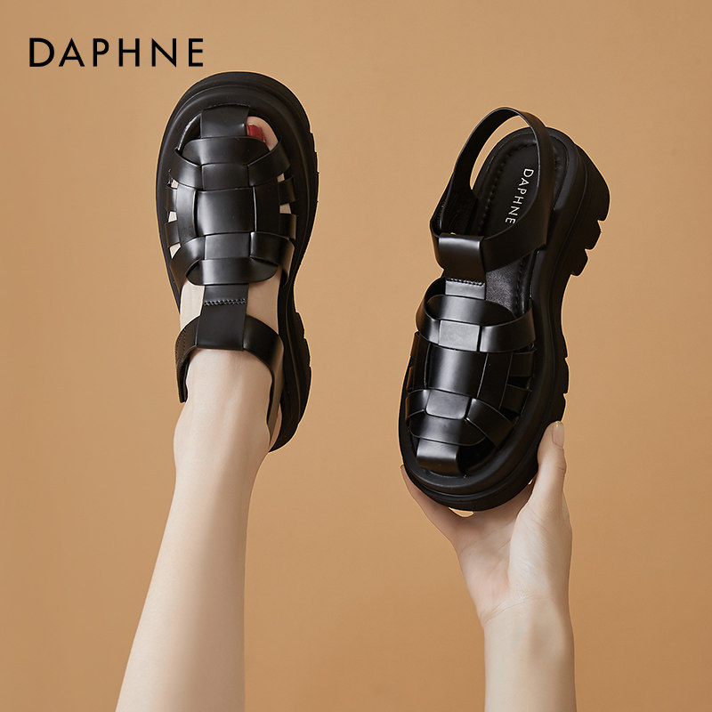 Daphne thick bottom hollowed-out Roman sandals women 2022 new summer muffin shoes retro Baotou Single shoe back empty