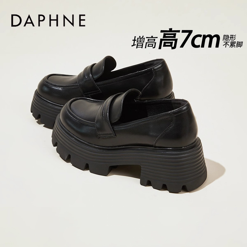 Daphne Genuine Leather Thick-Soled Loafers for Women 2026 New Autumn and Winter Height-Increasing Small Leather Shoes Black Platform Single Shoes Daphne Genuine Leather Thick-Soled Loafers for Women 2026 New Autumn and Winter Height-Increasing Small Leather Shoes Black Platform Single Shoes