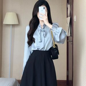 Professional Ol Commuting Interview Suit Skirt for Women, Spring and Autumn, Teaching Staff, Formal Attire, Blue Shirt for Work