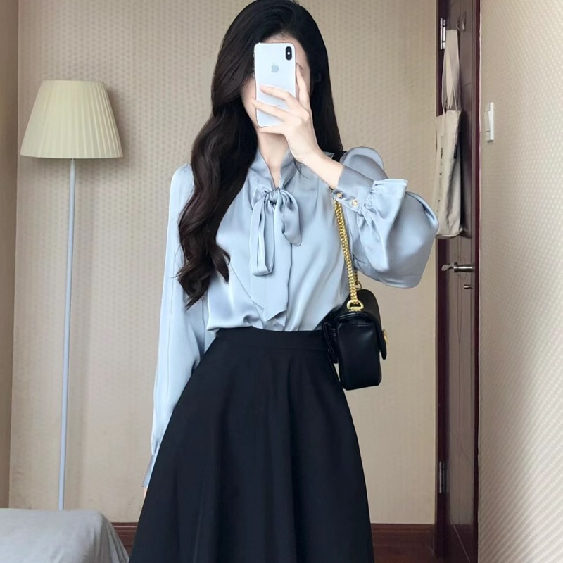 Professional Ol Commuting Interview Suit Skirt for Women, Spring and Autumn, Teaching Staff, Formal Attire, Blue Shirt for Work