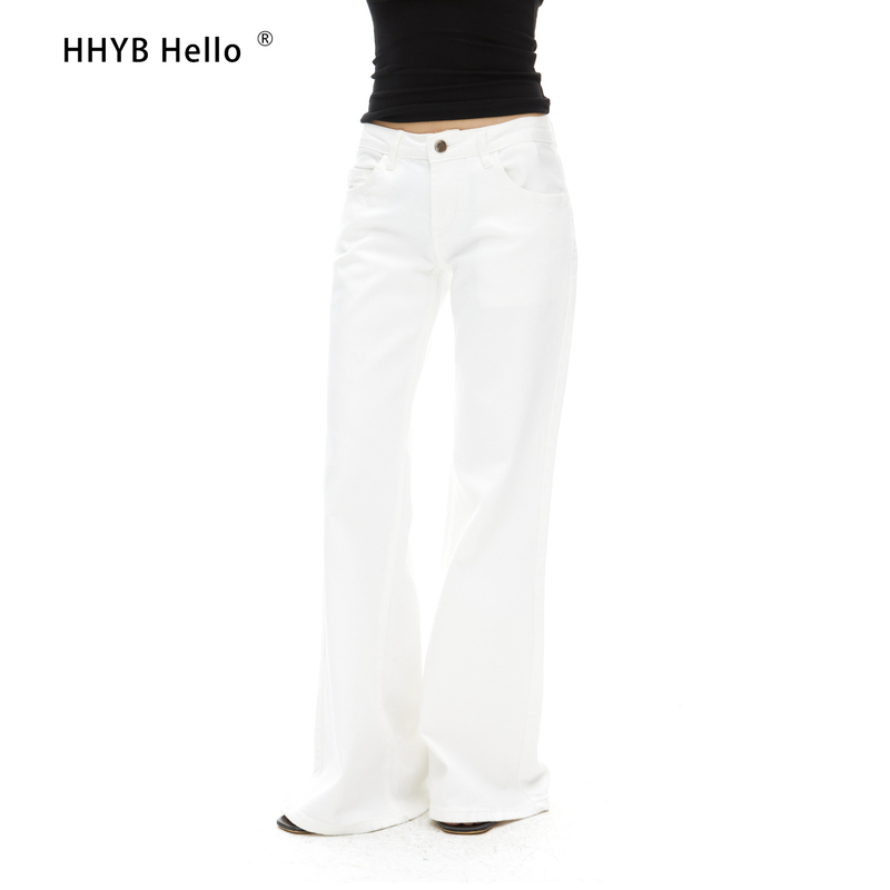 Hhyb I Hope You Are Well. White Versatile Mid-Low Waist Straight-Leg Pants That Don'T Get in the Way, Slimming Flared Pants for Women Q244181