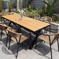 Scandinavian Outdoor Internet Popular Dining Table Rattan Table and Chair Outdoor Courtyard House Open-Air Garden Combination Rattan Chair Waterproof Sun Protection