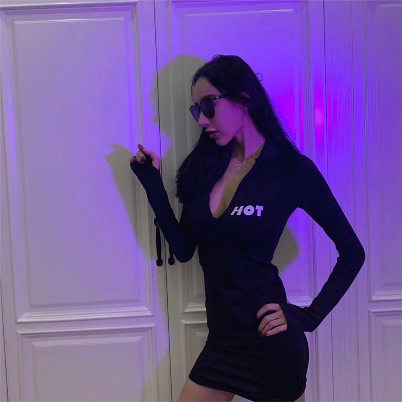 2019 thu đông trái tim mới máy dây kéo body hình váy chữ dài tay túi hông váy phụ nữ - Sản phẩm HOT đầm đẹp thu đông