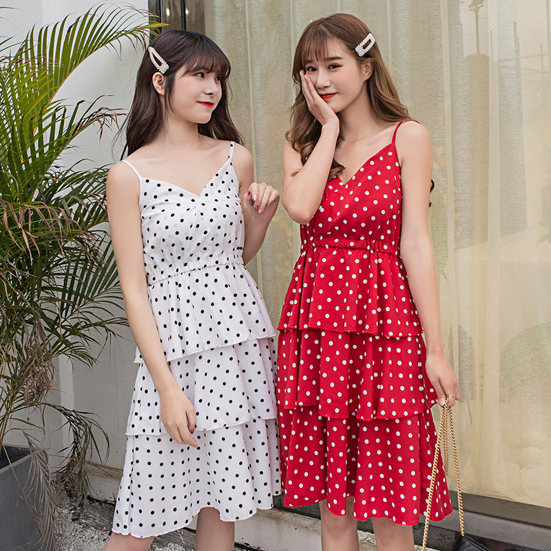 2020 summer new women's polka dot chiffon dress fairy floral large size CD pseudo-mother cross-dressing girl suspender skirt