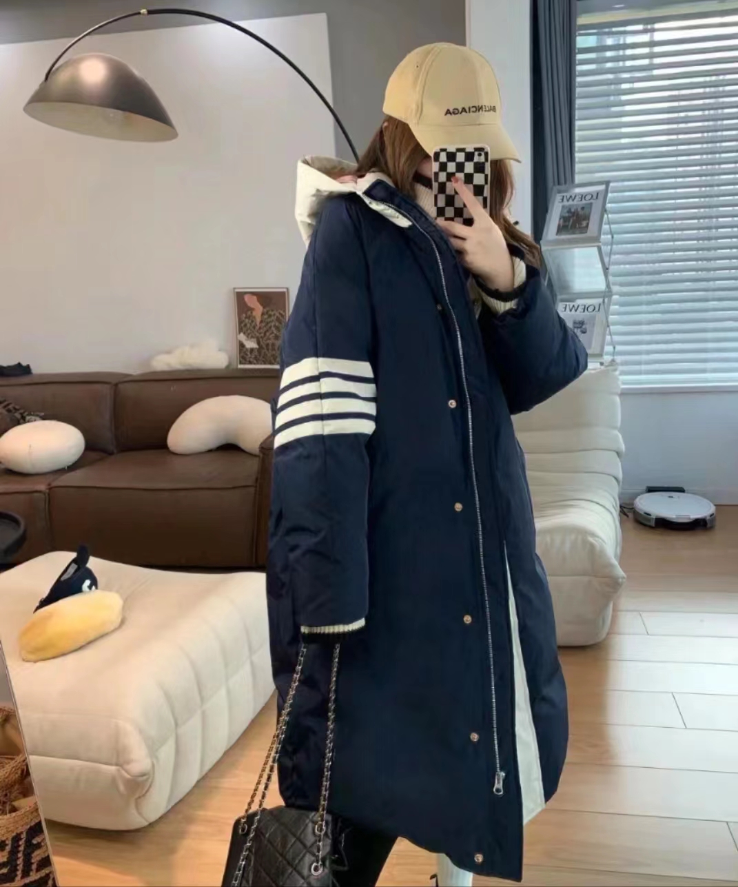 TB Winter lange Daunen jacke mit Kapuze verdickt College warm und locker Männer und Frauen gleiche Daunen jacke Mädchen jacke