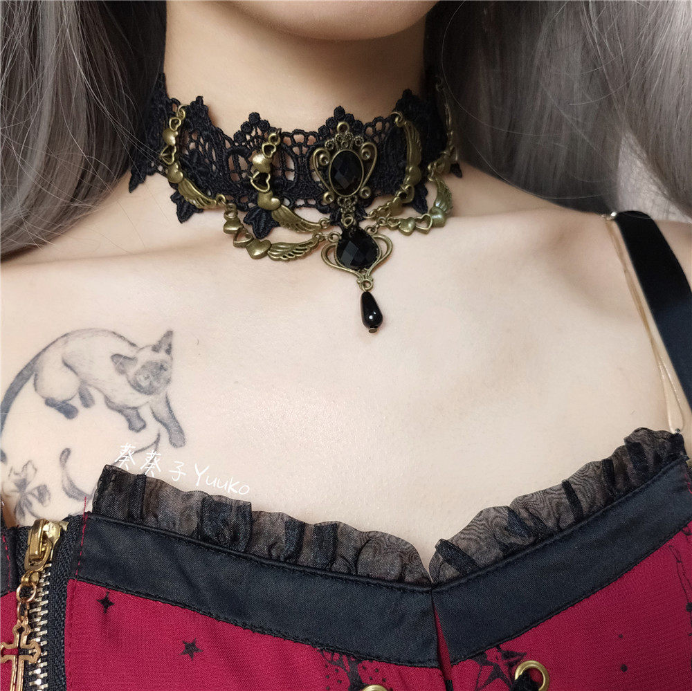 Gothic Lolita neck accessories dark black ensemble girl Gothic punk elegance queen chocker