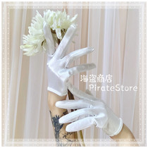 Pure white white satin gloves beveled lips pearlescent white Lolita hanami handsome matching half