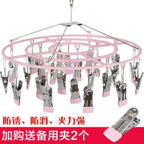 Drying socks rack stainless steel hanging underwear socks clip multifunctional drying rack Sun socks round cold underwear clip artifact