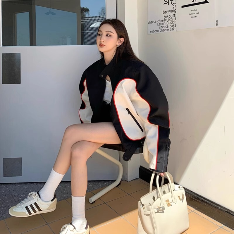 2025 Autumn/Winter New American Retro Trendy Brand Patchwork Biker Jacket Couple Outfit Pilot Jacket ins Trend