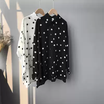 Nine buttons large size women's clothing 2021 summer new sunscreen clothes lazy simple polka dot plus fat plus thin shirt 866