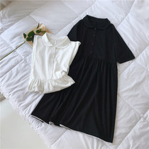 Nine buttons large size womens Dongdaemun trendy brand T-shirt skirt fat mm plus size rounded lapel slim dress 1588