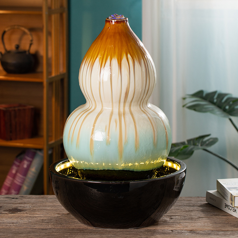 Creative Ceramic Gourd Water Feature Circulating Water Fountain Living Room Humidifying Water Feature Desktop Decoration Opening Gift