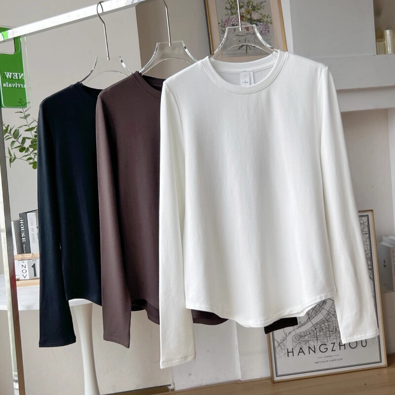 Lu's Love Round-Neck T-Shirt, Modal Thin Velvet Long-Sleeve Base Shirt, Yoga Inner Wear Top for Women, Autumn and Winter