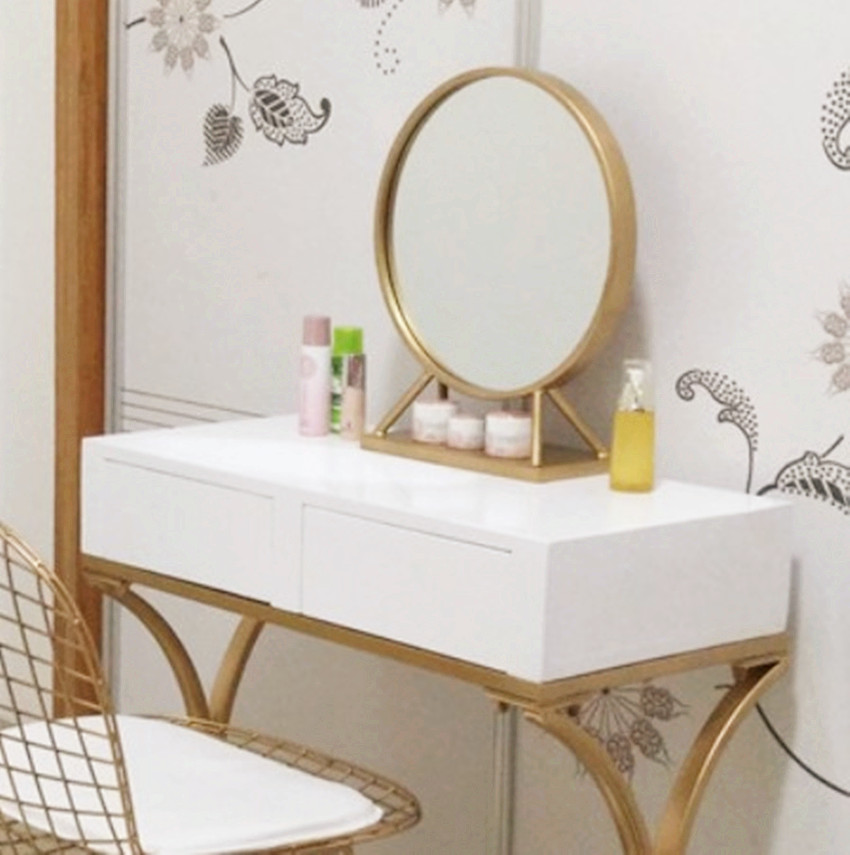Sắt trang điểm vàng trang điểm gương cơ bản công chúa phòng ngủ bàn trang điểm gương cửa hàng cắt tóc ngồi vòng gương phòng tắm - Gương kiếng treo tường
