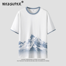 Short sleeve T-shirt men summer cotton trend ins ice silk shirt loose Tide brand round neck gradient half sleeve base shirt