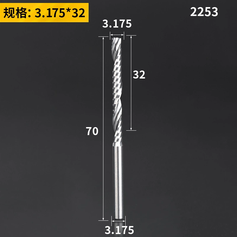 Lidiao thép vonfram 3.175 khắc bit 1 cạnh xoắn ốc phay gỗ chắc chắn mật độ bảng khắc CNC máy công cụ khoan gỗ mũi bắn vít 