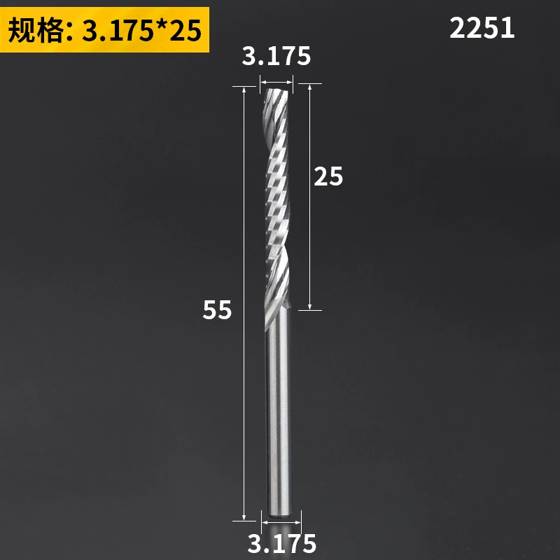 Lidiao thép vonfram 3.175 khắc bit 1 cạnh xoắn ốc phay gỗ chắc chắn mật độ bảng khắc CNC máy công cụ khoan gỗ mũi bắn vít 