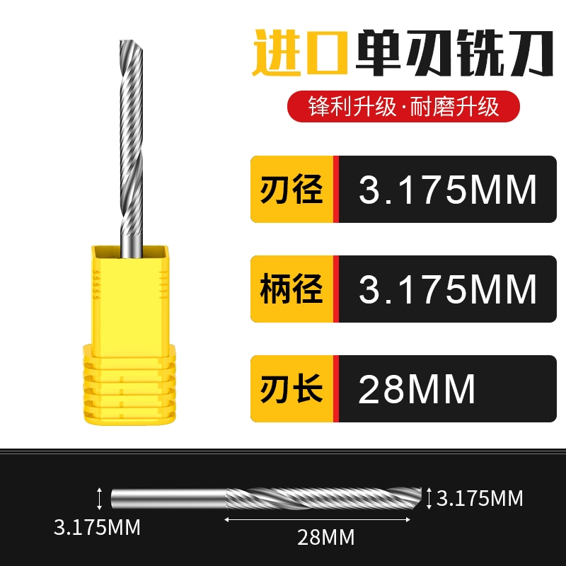 Lidiao 3.175 dao phay xoắn ốc một lưỡi Máy khắc CNC nhập khẩu nguyên liệu thép vonfram acrylic dao công cụ khắc nhựa PVC mũi khoan hợp kim mũi khoan nhôm 