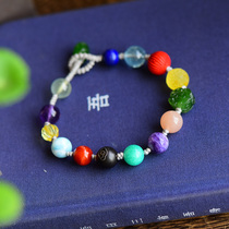 Natural Crystal original DIY tobao handstring sea grain cinnabar nanhong beeswax Jasper Tianhe stone rainbow bracelet