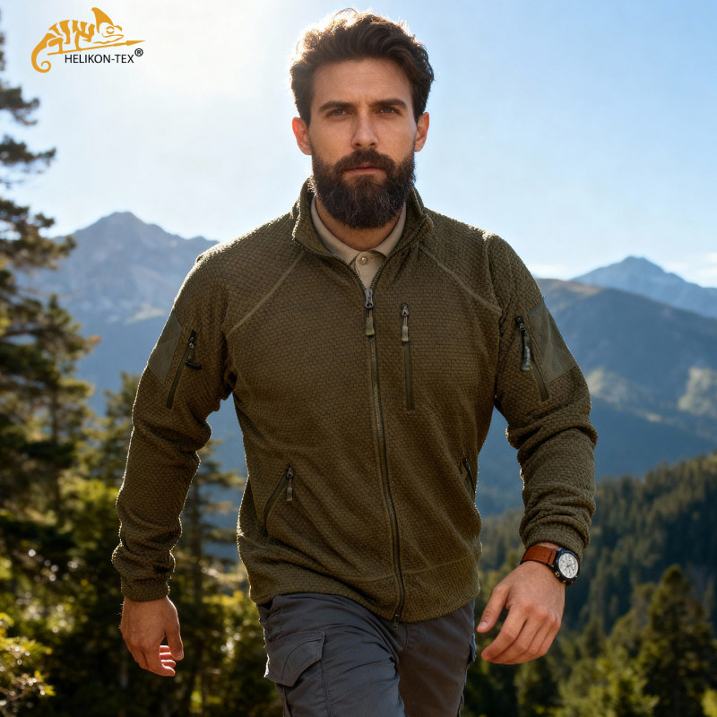 Helikon L3 Fleece Tactical Jacket Lightweight Checkered Polar Fleece Jacket Outdoor Fleece Coat