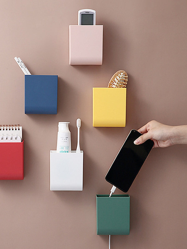 Japanese wall-mounted stationery pen holder storage box wall-mounted office desktop storage box mobile phone charging storage box