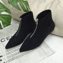 2021 New Front Zip Boot Women Scruddy Black Casual Boots Pointed Flat Short Skinny Boots and Nude Boots