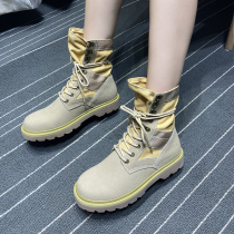 2021 Spring and Autumn Thin Martin Boots Female English Style High Gongwear Boots Boots Sand Leather Handsome Lace Fighting Wolf Boots
