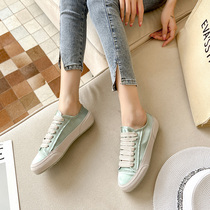 Spanish niche shoes women summer 2021 new green satin shoes versatile low silk lace-up dirty shoes