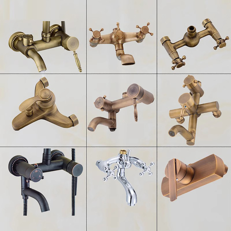 All-Copper Antique-Style Shower Faucet Single-Handle Mixer Valve Double-Hole Black Antique Bathtub Single-Switch European-Style Gold Triple