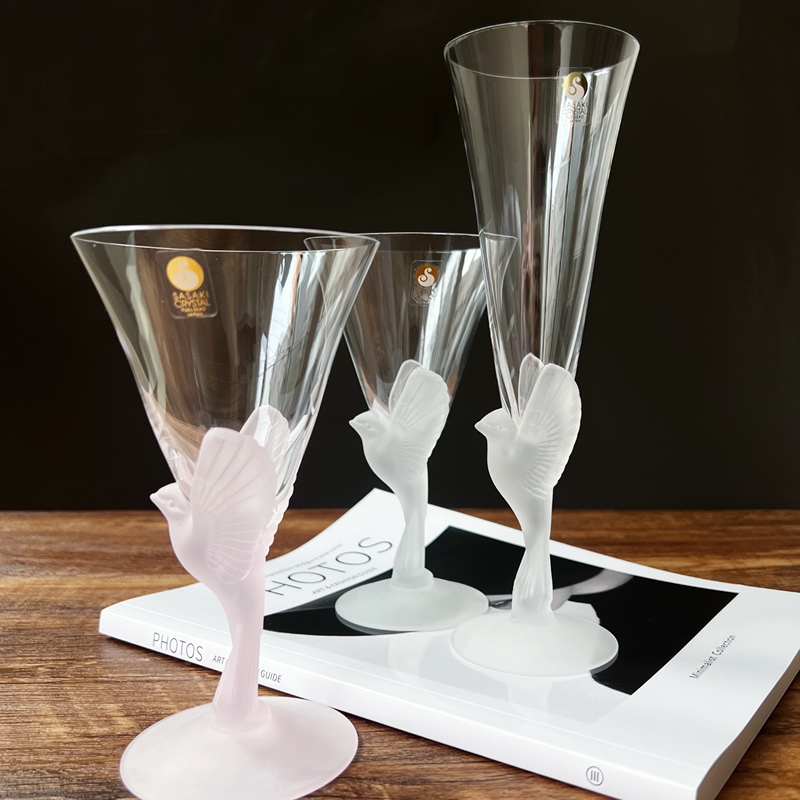 Sasaki Sasaki Crystal Cup Frosted Bird Cup White Pigeon Couple Pair Wine Cup Medieval Vintage Cup