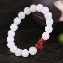 Xiangxi natural cinnabar purple gold sand brave Treasure Gourd purse bracelet with white jade ball bracelet string