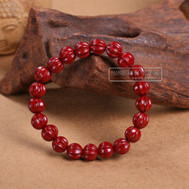 Natural cinnabar barrel beads drum-shaped pumpkin-shaped beads carved six-character truth back pattern bracelet high content Emperor purple gold sand
