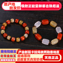 Special Xinjiang natural jade light seed golden silk jade colored jade unshaped barrel beaded bracelet praying for blessing