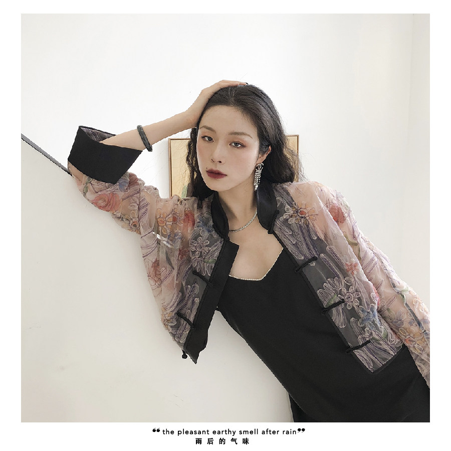 CHARMMY2020 Women's Dress Chinese Purple Mesh Yarn Short Dont Dress Outside of the Shirt Thin-Hooded Chinese Wind Original