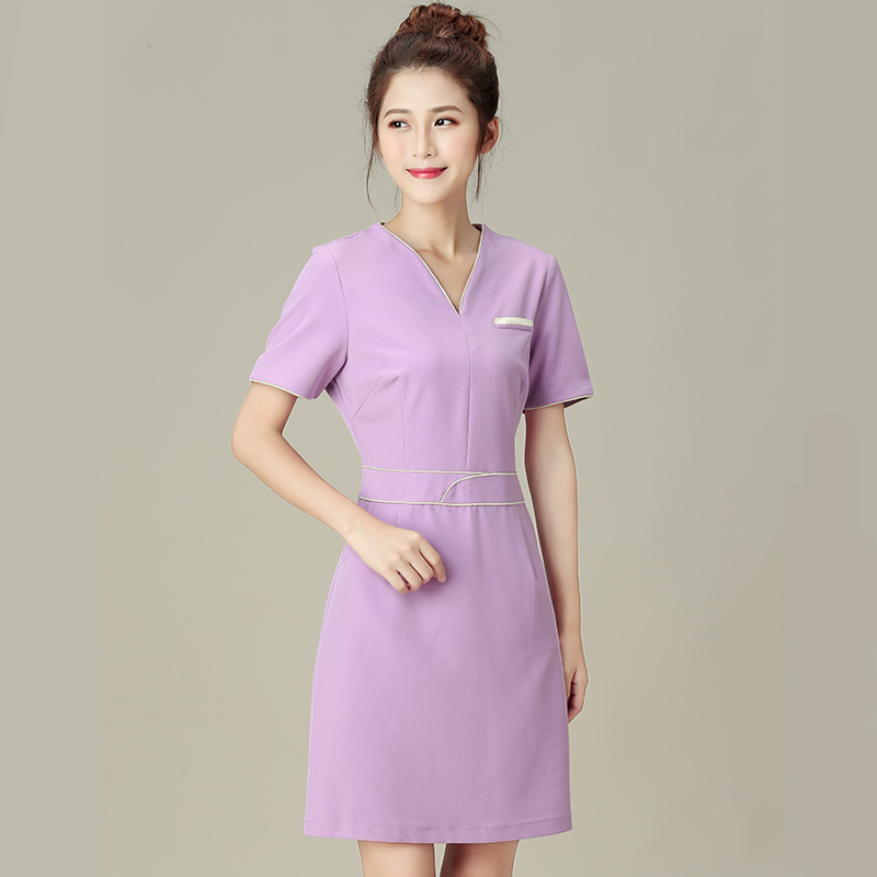 Làm đẹp workclothes mùa hè 2019 mới hút đàn hồi mỏng của phụ nữ mồ hôi thở sức khỏe nhà váy quần áo kỹ thuật viên