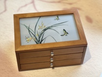 Suembroidered double-sided embroidered wood first decorated box with three layers of jewellery to contain retro windy and sophisticated and upscale birthday sending girls