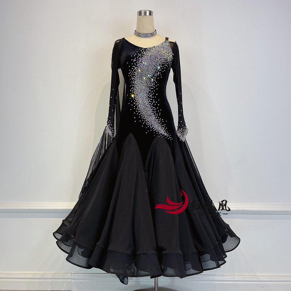 Red Phoenix New Velvet Waltz Morden Dance Competition Dress National Tango Fox Step Quick Step Out to 1028