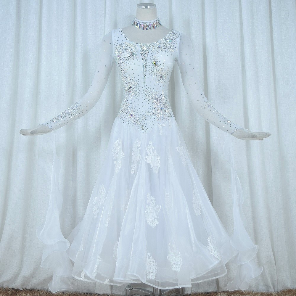 Red Phoenix White Flowers Morden Dance Competition Suits Waltz Fox Tango Square Dance Debut 1018