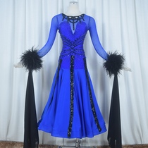 Red Phoenix Treasure Blue Feather Section Morden Dance Competition Dress Waltz Fox Step Tango Performance Uniform 1009