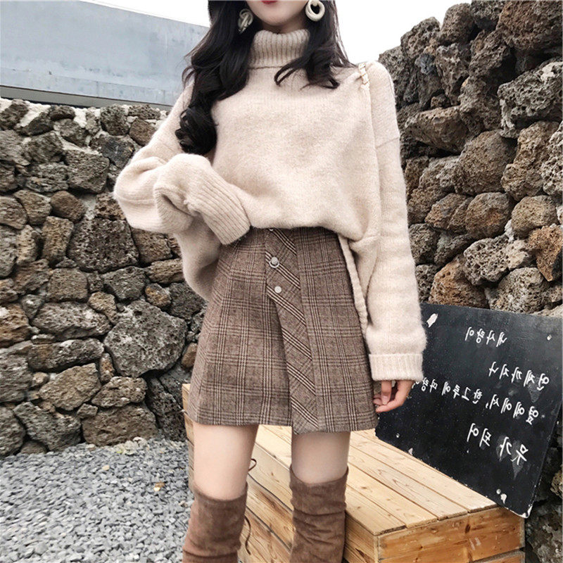 Early autumn knitted suit women's net red little fashion loose lazy turtleneck sweater skirt winter two-piece set