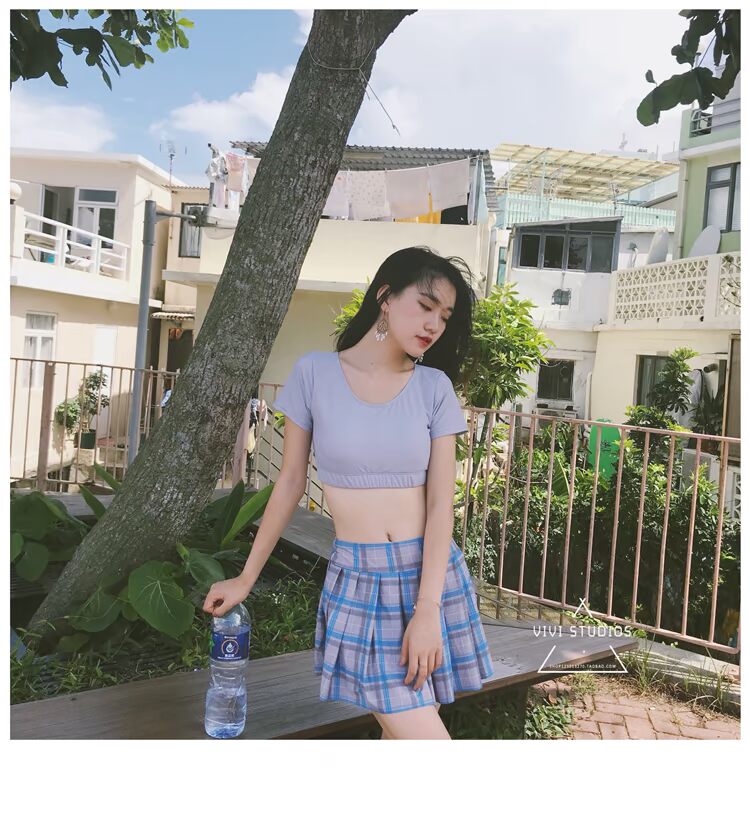 VV 18ss áo tắm ngày lễ Hàn Quốc nữ bảo thủ giảm béo bụng cô gái dễ thương chia tay áo tắm hai mảnh đồ tắm 2 mảnh