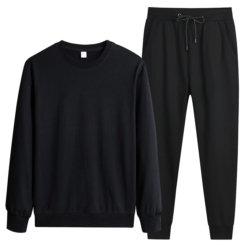 Spring and Autumn New Men's Sports Suit, Pure Cotton, Long Sleeve Crew Neck Sweatshirt, Solid Color, Casual Loose Two-Piece Set, Trendy