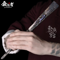 Meat-eater Nanhai Lingdu Palace Titanium Alloy Folded Fan Ghao Handsculpture Collection of Wushu Kung Fu Prevention Men