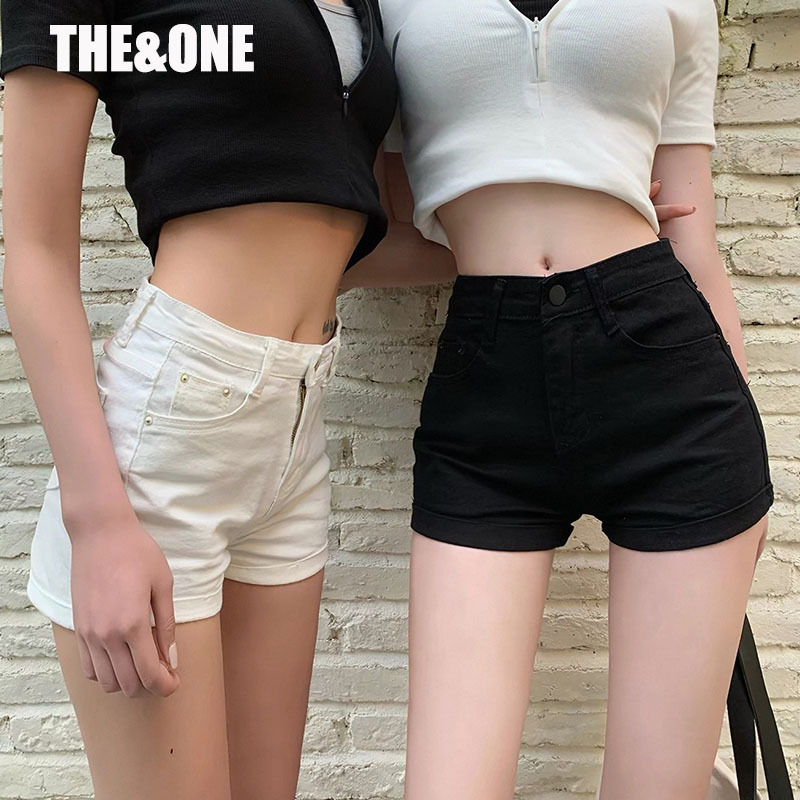 Black Rolled-Edge Denim Shorts for Women, 2026 Summer New High-Waisted American Style Hot Girl Tight-Fitting Casual Hip-Hugging Hot Pants