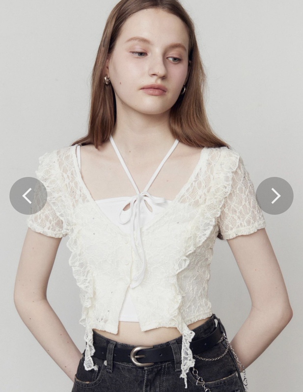 Japanese Style 26 Summer New Collection Lace Ruffle Collar Rhinestone Bandeau Inner Wear Short-Sleeve Lace Top Set Japanese Style 26 Summer New Collection Lace Ruffle Collar Rhinestone Bandeau Inner Wear Short-Sleeve Lace Top Set