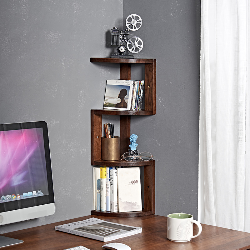 Solid Wood Corner Shelve Table Top Kitchen Living Room Wall Bookcase Triangle Wall-mounted Desk Wall Corner Containing Deck